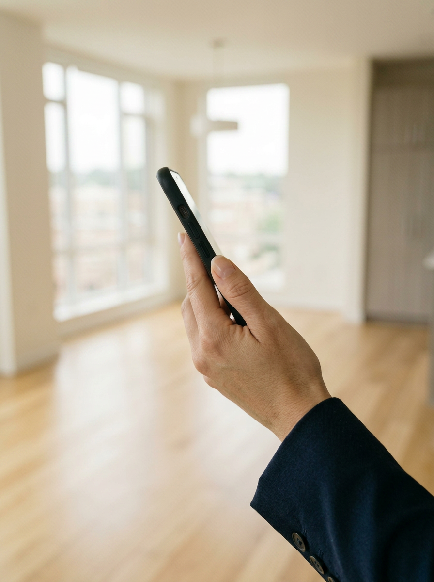 Hold phone forward taking photo, remove for sale board Hold phone forward taking photo, remove for sale board